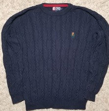Vtg Chaps Ralph Lauren Cable Knit Sweater Crest Logo Fisherman Dad 90s Preppy L