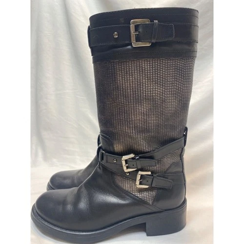 Aquatalia By Marvin K Women’s Black Leather Buckle Mid Calf Moto Boots Size 8