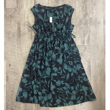 Banana Republic Teal Floral Chiffon Midi Dress Cap Sleeve Drawstring Waist M NEW