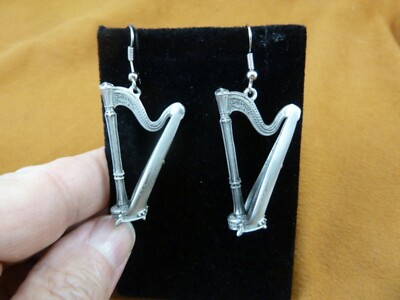 (M206-G) HARP pewter dangle earrings LYON & HEALY JEWELRY love harps music