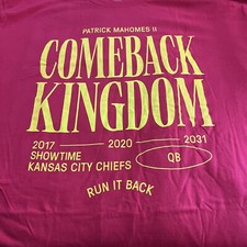 PATRICK MAHOMES Red Comeback KINGDOM Kansas City Chiefs T-SHIRT MEN'S Size XXL