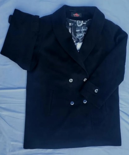 ALORNA Double Breasted Wool Blend Graphic Lined Overcoat USA MADE - Picture 2 of 11