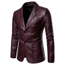 Urban New Burgundy Men's Leather Blazer 100% Pure Lambskin Slim Fit Coat Blazer