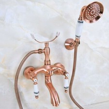 Antique Red Copper Wall Mounted Clawfoot Bath Tub Faucet w/ Handheld Shower