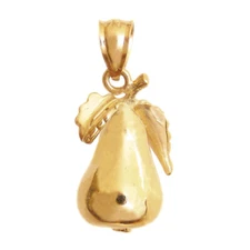 New 14k Yellow Gold 3D Pear Fruit Pendant