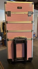 OmySalon Aluminum 4 in 1 Rolling Makeup Train Case Lockable w/4 Removable Wheels