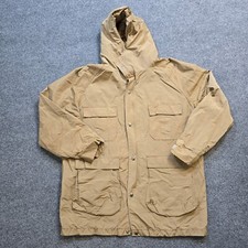 Vintage Woolrich Jacket Mens Size Medium Beige Parka Hooded Zip Cargo Utility