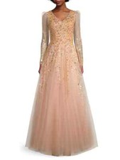 Mac Duggal Pink Champagne And Gold Sequin Beaded Tulle Ballgown Size 10 $798