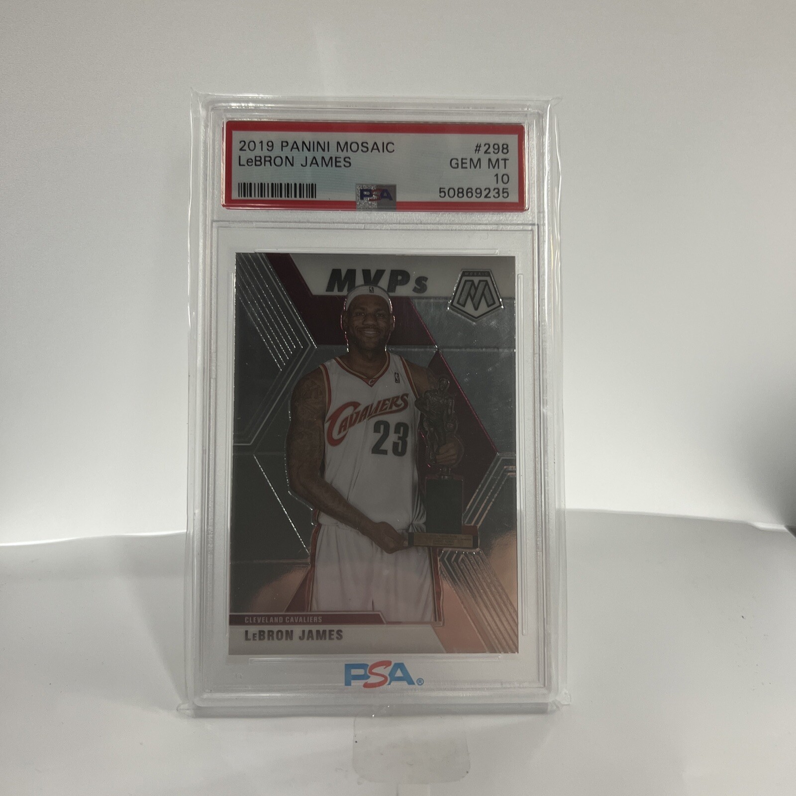 LEBRON JAMES PSA 10 Gem Mint SILVER PRIZM MVP! 2019-20 Panini Mosaic #298 CAVS