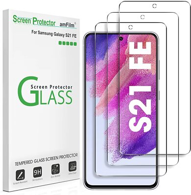 (3 Pack) amFilm Samsung Galaxy S21 FE Tempered Glass Screen Protector (5G 2021)