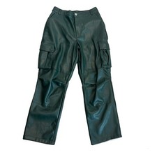 7 for all mankind dark green faux leather cargo pants drawstring ankle Sz S NWT