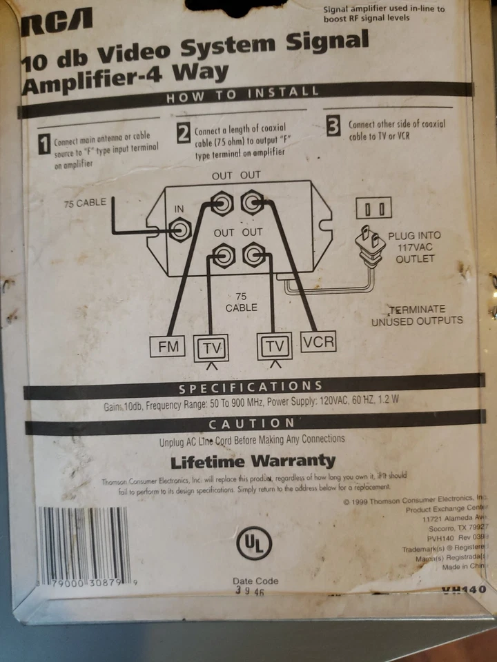 RCA 10db Video System Signal Amplifier-4 Way. Open Box..never Opened Or Used. - Image 2 of 3