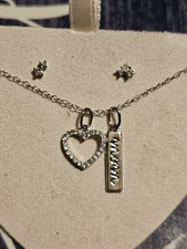 Giani Bernini Sterling Silver CZ Mom Heart Necklace & Earrings