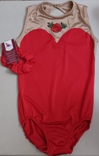 AMS Gymnastics Leotard Adult Medium AM Lycra Beige and Red with high neck
