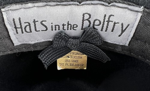Hats in the Belfry Ganster Fedora 100% Wool Black Ribbon Stripe Band Mens Large - Picture 2 of 9