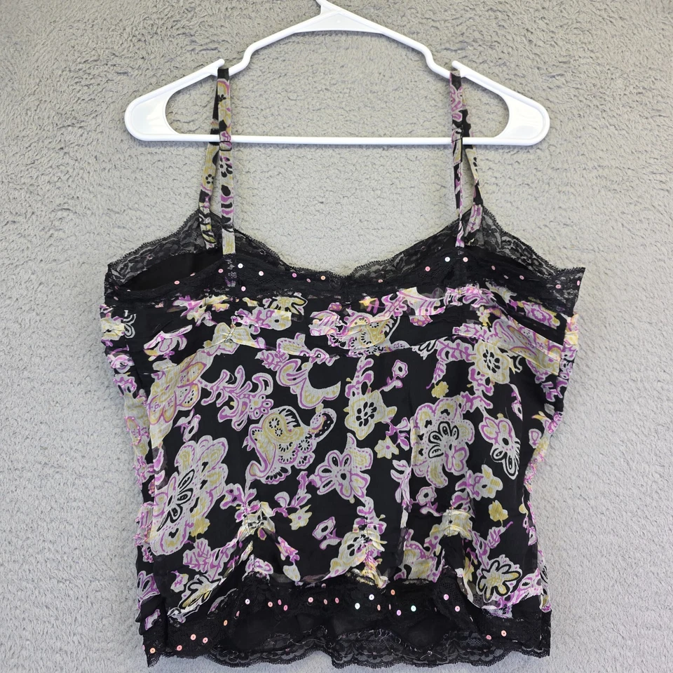 Blusa ECI Babydoll Feminina L Preta Cropped Floral Acabamento em Renda Lantejoulas Seda Chiffon Ano Novo - Imagem 3 de 4