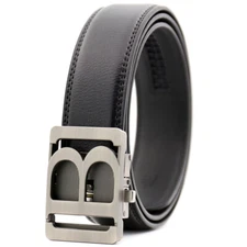 Fashion Men's Cow Leather Belt B Automatic Buckle Belt Ratchet Strap Gift Jeans