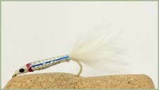 White Minnow Fry pattern Trout Flies, Red Ring size 10 Marabou Tail