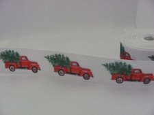 Christmas Old Truck Tree 1 inch Grosgrain Ribbon White