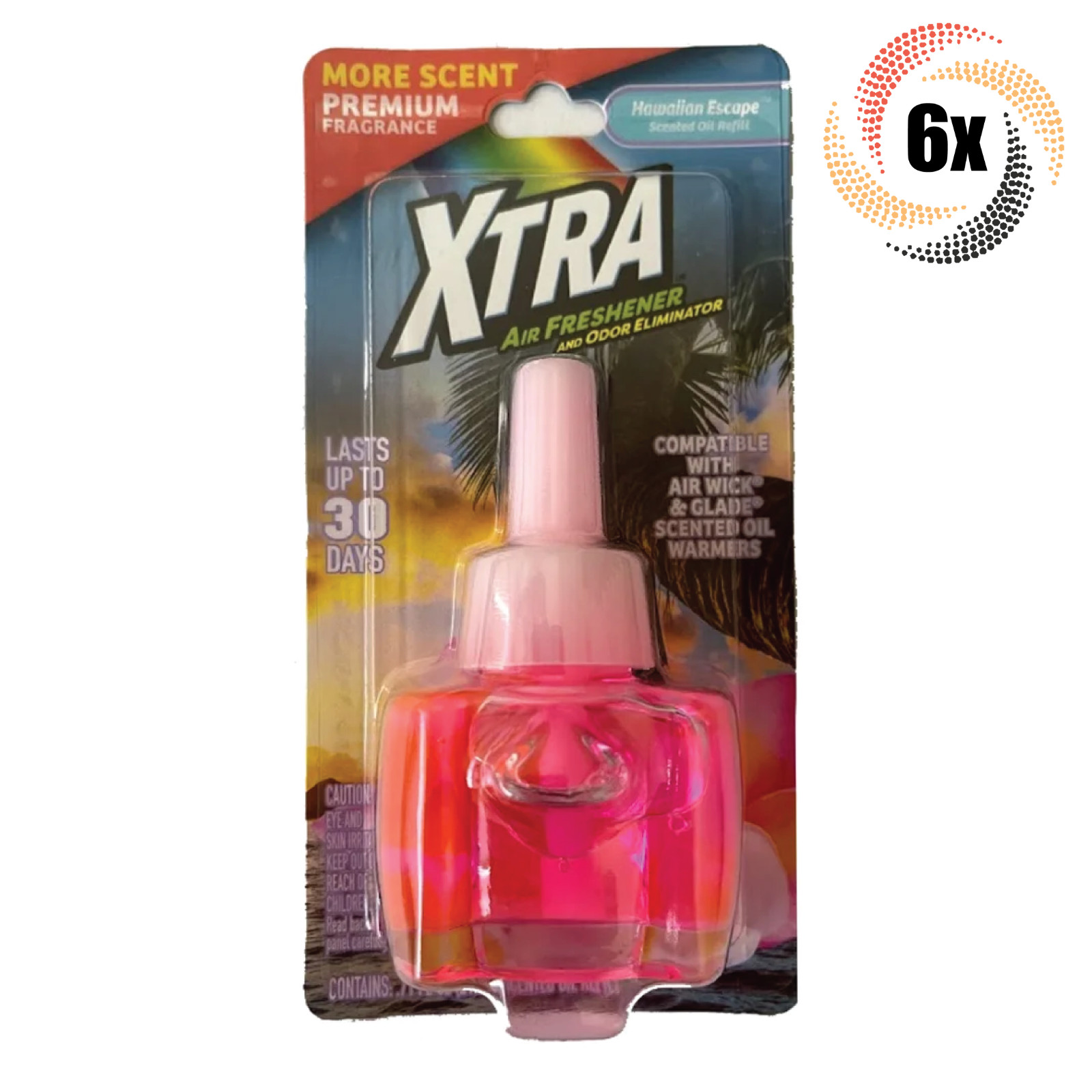 6x Packs Xtra Hawaiian Retreat Oill Refill Air Freshener Odor Eliminator | .71oz