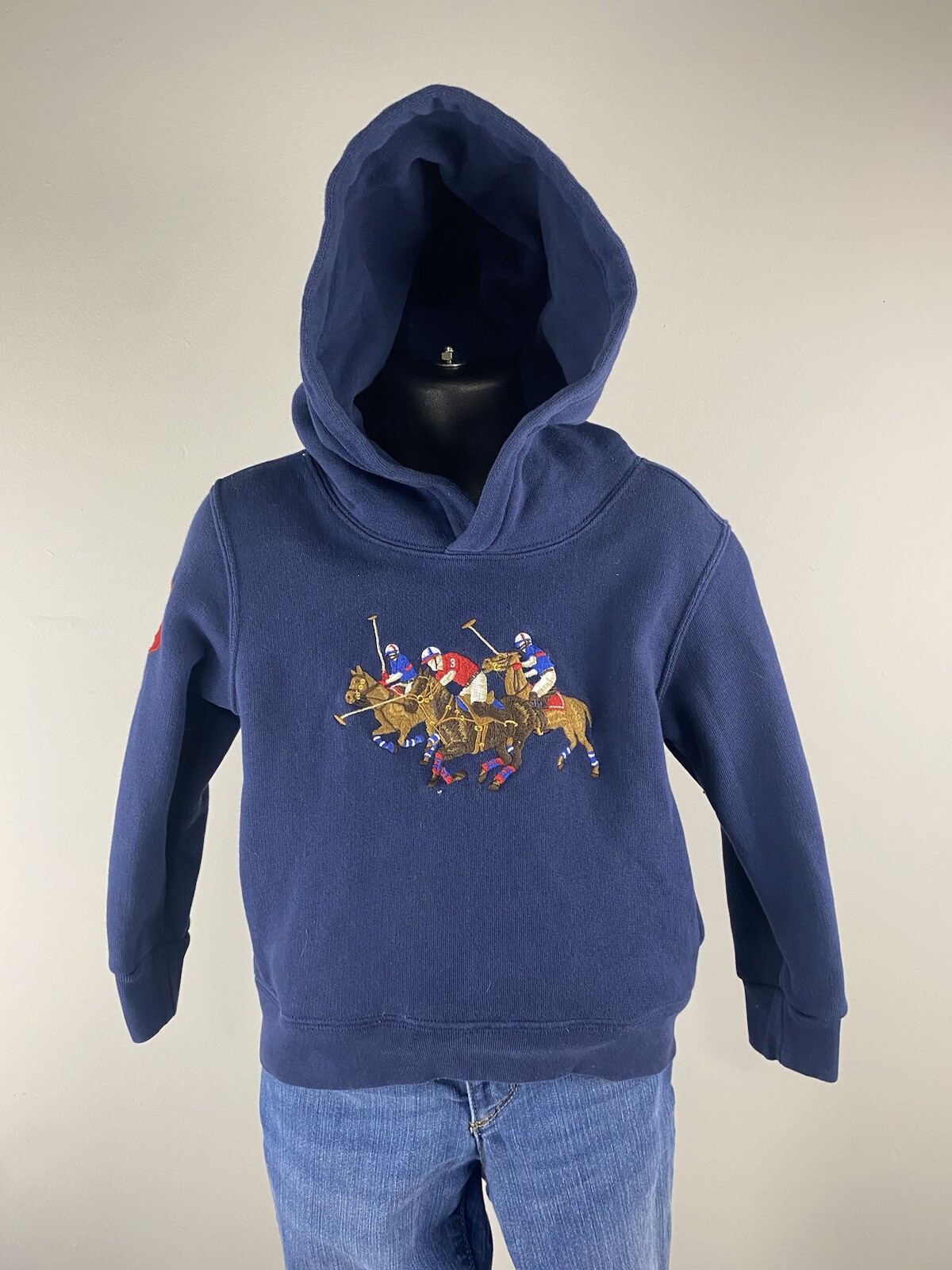 Polo Ralph Lauren felpa bambino 3T ricamata blu navy tripla pony felpa con cappuccio