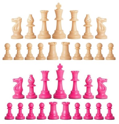 Staunton Triple Weighted Chess Pieces   Set 34 Natural & Pink - 4 Queens  