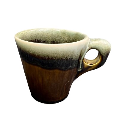 Vintage Drip Pottery Green Brown Coffee Mug Unmarked