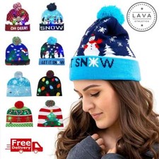 Christmas LED Hat Soft Light Up Winter Warm Beanie Unisex Knitted Cap Xmas Gift