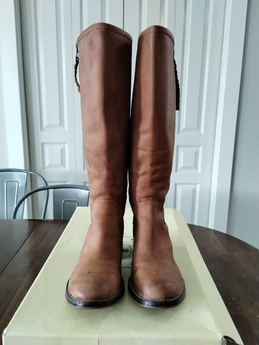 Lucky Brand Brown Cognac Tall Knee High Leather Riding Moto Boots Womens 8.5 - Picture 2 of 10