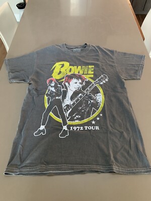 $50 David Bowie Men's Faded Relaxed Fit Cotton Tee T-Shirt Grey S