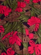 4yd Tropical Hawaiian Print Fabric Black red green dress fabric well draping