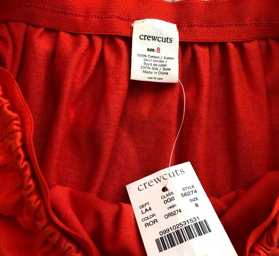 CREWCUTS sz 8 Girls Orange Cotton & Navy Blue Silk Skirt NWT - Image 2 of 3