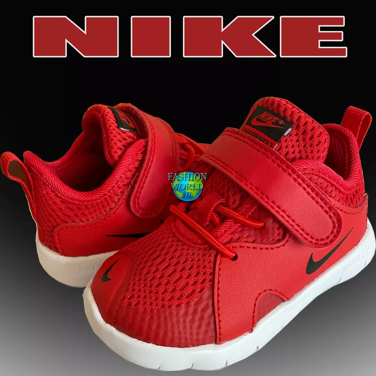 Nike Toddler Flex Contact 3 TDV Size 5C Shoes Sneakers Red Black AR4155 NIB