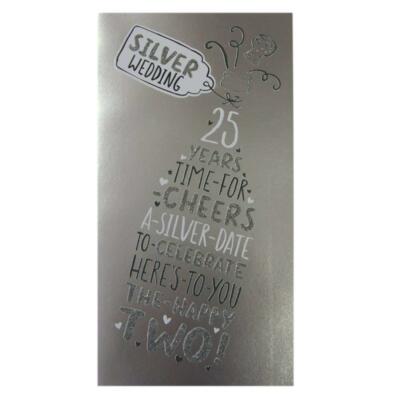 Hallmark 25th Silver Anniversary Card 'Celebrate The Happy Two' - Medium Slim