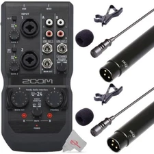 Zoom U-24 Portable 2x4 USB Handy Audio /MIDI Interface + Two Vidpro Lavalier Mic