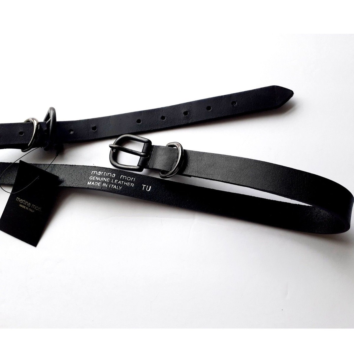 Martina Mori Women’s Made In Italy Black Genuine Leather Belt OS NWT Martina Mori Genuine Leather Made in Italy TU Double Silver  main image 4