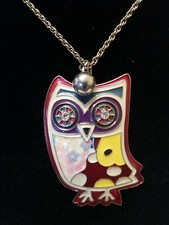 Colorful 2.5" Owl Pendant on a 30" Chain Necklace Super Adorable 