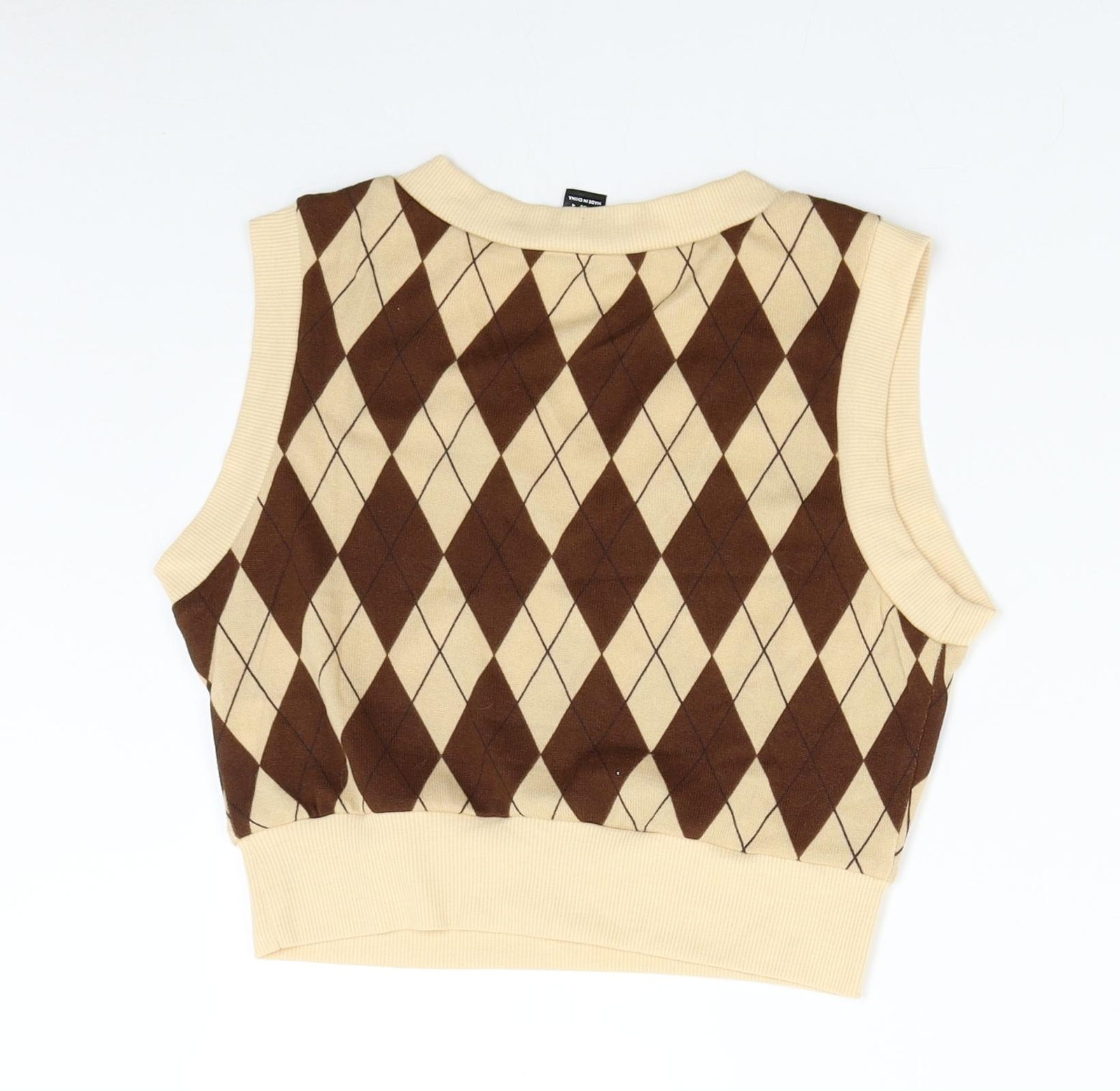 SheIn Womens Brown V-Neck Argyle 
