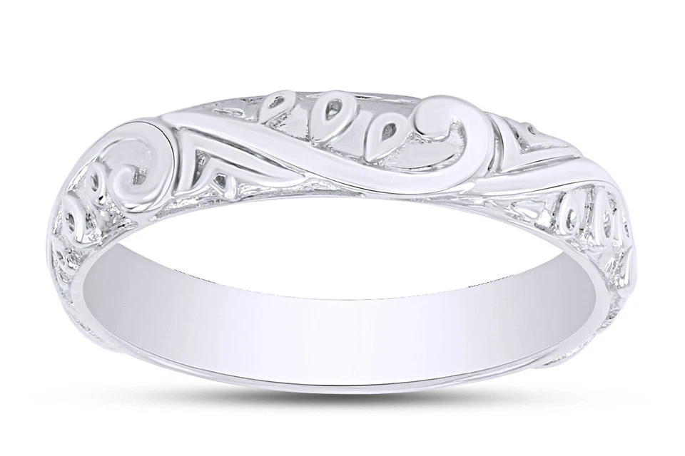 Alianza de boda de filigrana para hombre enchapada en oro blanco de 14 quilates de plata de ley