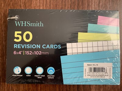 WHSMITH 50 REVISIONSKARTEN 6x4 152x102 mm COOLE FUNKTIONEN BRANDNEU KOSTENLOSE LIEFERUNG UK
