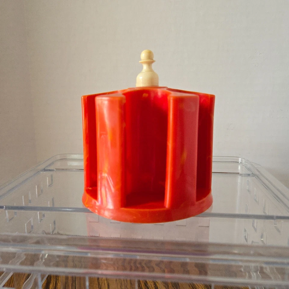 Carrito de rosca rojo jaspeado de colección con 12 carretes de madera - ¿baquelita? ¡Lee por favor! Foto 4 de 4