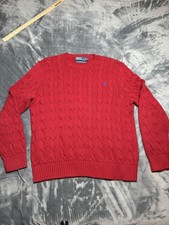 VTG Polo Ralph Lauren Cable Knit Sweater Men Red Size XL Cotton Crewneck