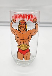 Vintage 1985 Hulk Hogan Hulkamania WWF Glass Titan Sports Wrestling - READ