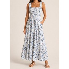 Abercrombie & Fitch Smocked Bodice Easy Maxi Dress Palm Tree Print Size XL
