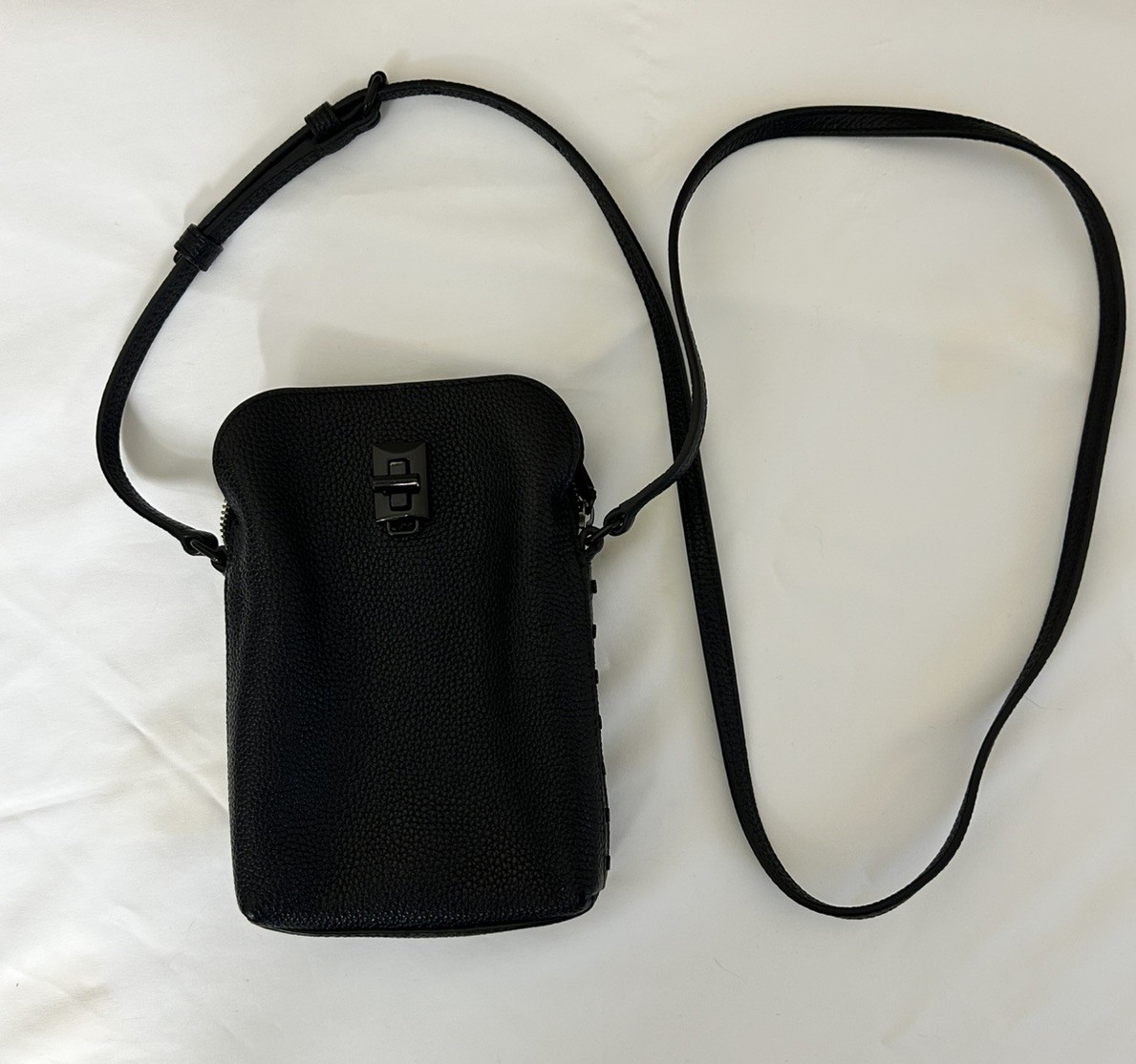 Rebecca Minkoff Darren Zip Crossbody Purse Pebbled Leather Black Studded Small