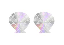 Clam Shell Silver Iridescent Pasties - - Fun Nipple Covers for Parties, Raves...