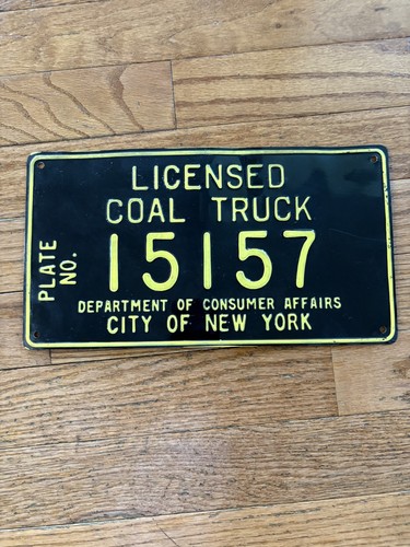 Vintage 1970 New York COAL TRUCK License Plate Dept of Consumer Affairs # 15157