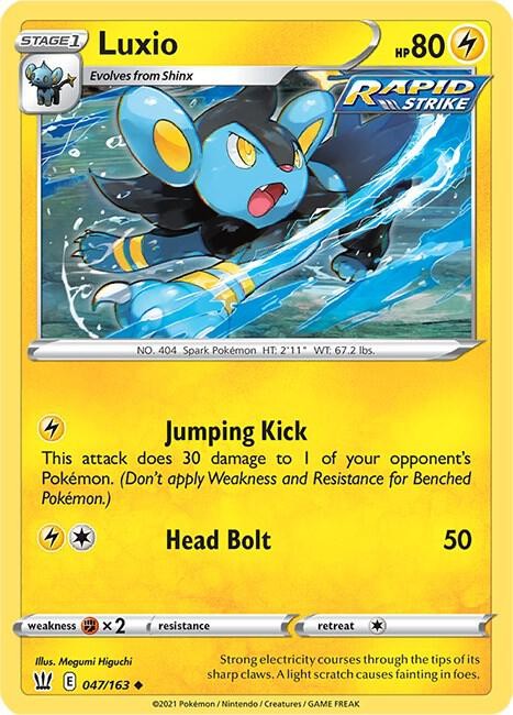 Pokémon TCG Luxio Battle Styles 047/163 Uncommon NM Lightning Spark Rapid Strike