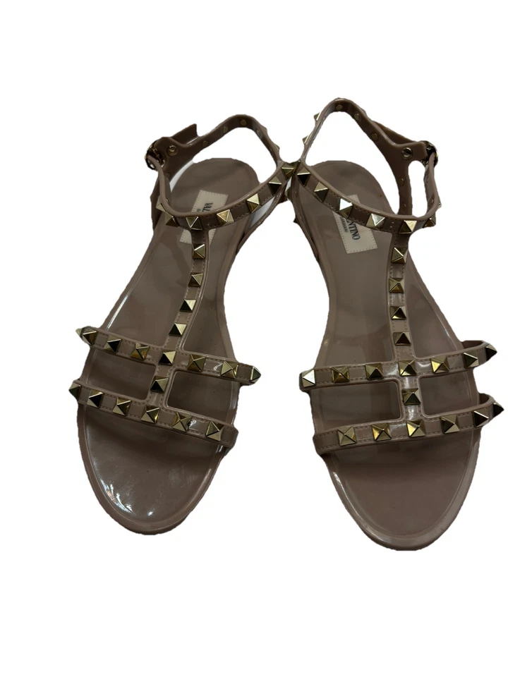 Valentino Garavani Women's Beige Rockstud Flat Rubber Sandals SZ9 - Image 2 of 4