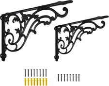 14''x8.5'' Decorative Shelf Brackets,2 Pack Cast Iron Shelf Supply,14 Inch Large